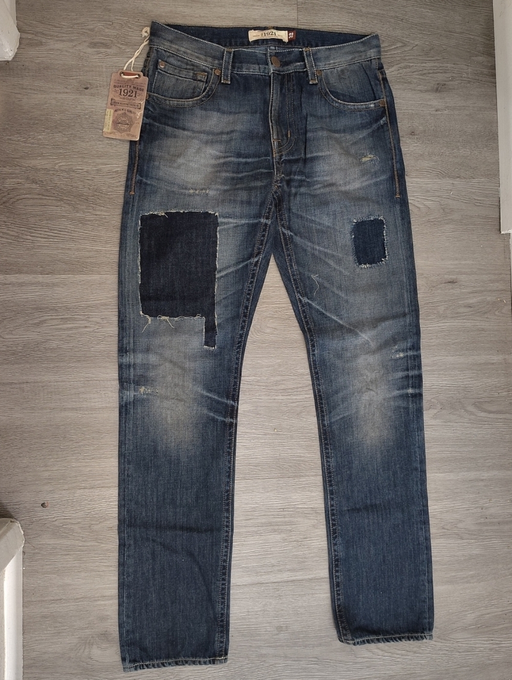 NWT 1921 Jeans Men's Patchwork Distressed Denim Blue Size 32